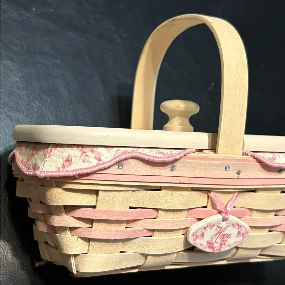 LONGABERGER 2000 CENTURY CELEBRATION HOPE BASKET, FABRIC LINER, PROTECTOR & LID